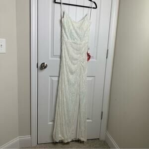 B Darlin white fringe sequin slit front maxi dress homecoming prom bridal shower